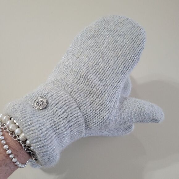 Handcrafted Silver Gray Sparkly Knit Fleece Lined Mittens - Picture 5 of 7